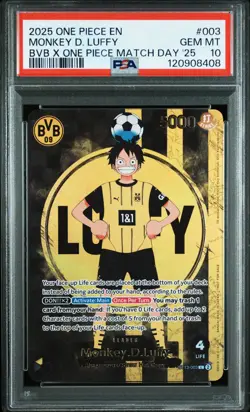 2025 ONE PIECE PROMOS BVB X ONE PIECE MATCH DAY 2025 #003 MONKEY D. LUFFY PSA 10 - Image 1