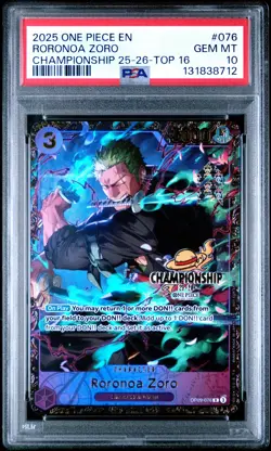 2025 ONE PIECE PROMOS CHAMPIONSHIP 25-26-TOP 16 #076 RORONOA ZORO PSA 10 - Image 1