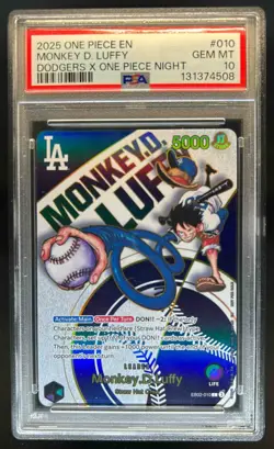 2025 One Piece Anime Dodgers X Night Monkey D. Luffy Alt Art #010 PSA 10 GEM - Image 1