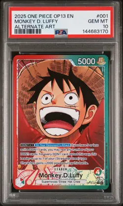 2025 ONE PIECE OP13-CARRYING ON HIS WILL ALTERNATE ART MONKEY D. LUFFY PSA 10 - Image 1