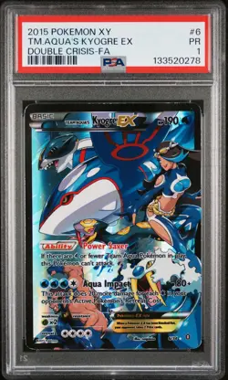 2015 POKEMON XY DOUBLE CRISIS #6 FULL ART/TEAM AQUA'S KYOGRE EX PSA 1 - Image 1