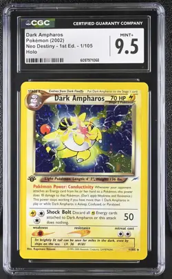 CGC 9.5 MINT+ Dark Ampharos Neo Destiny 1st Edition 1/105 Holo Pokemon Card - Image 1