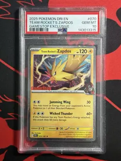 2025 POKEMON DRI EN TEAM ROCKET'S ZAPDOS GAMESTOP EXCLUSIVE PSA 10 - Image 1