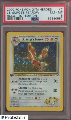 2000 Pokemon Gym Heroes #7 Lt. Surge's Fearow Holo 1st Edition PSA 8 NM-MT - Image 1