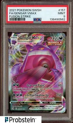 2021 Pokemon SWSH Fusion Strike #157 FA Gengar VMAX PSA 9 MINT - Image 1