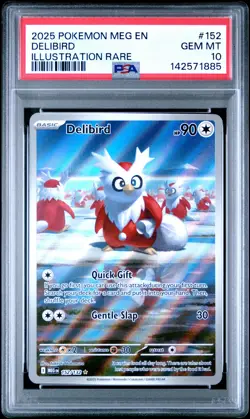 2025 POKEMON MEG EN-MEGA EVOLUTION ILLUSTRATION RARE #152 DELIBIRD PSA 10 - Image 1