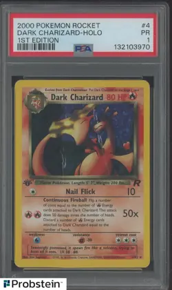 2000 Pokemon Rocket 1st Edition #4 Dark Charizard Holo PSA 1 PR - Image 1