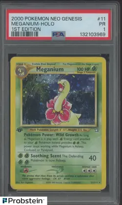 2000 Pokemon Neo Genesis 1st Edition #11 Meganium Holo PSA 1 PR - Image 1
