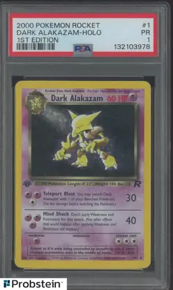 2000 Pokemon Rocket 1st Edition #1 Dark Alakazam Holo PSA 1 PR - Image 1