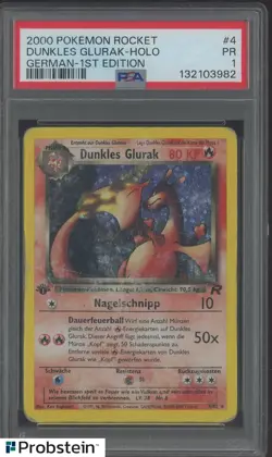 2000 Pokemon Rocket 1st Edition German #4 Dunkles Glurak Charizard Holo PSA 1 PR - Image 1