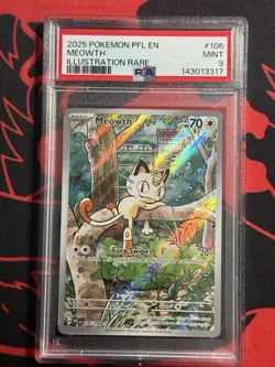 2025 POKEMON PFL EN-PHANTASMAL FLAMES ILLUSTRATION RARE #106 Meowth PSA 9 - Image 1