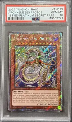 2024 PSA 10 YUGIOH RA03 PLATINUM SECRET RARE ARCHNEMESES PROTOS 💎 - Image 1