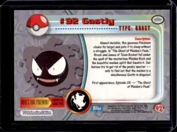 2000 Topps Pokemon TV Animation Edition Series 2 Gastly #92 - Image 2