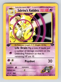 Pokemon Card - Sabrina's Kadabra Gym Challenge 1st Edition 58/132 Uncommon LP - Image 1