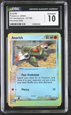 CGC 10 GEM MINT Anorith 2003 EX Sandstorm 27/100 Reverse Holo Pokemon Card - Image 1