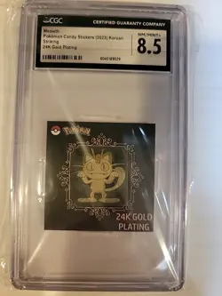 CGC 8.5 24k Gold Plated Meowth Pokemon Candy Stickers 2023 Korean - Image 1