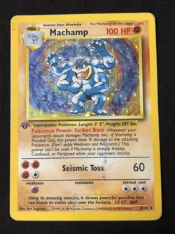 Machamp 1st Edition Holo Foil 1999 Nintendo Pokemon Base Set Card #8/102 TCG - Image 1