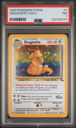 1999 POKEMON FOSSIL #4 DRAGONITE-HOLO PSA 7 - Image 1