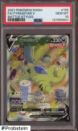 2021 Pokemon SWSH Battle Styles #155 FA/ Tyranitar V PSA 10 GEM MINT - Image 1