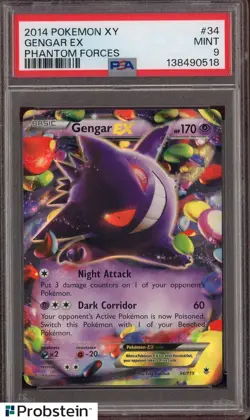 2014 Pokemon XY Phantom Forces #34 Gengar EX PSA 9 MINT - Image 1