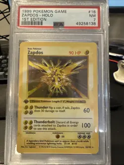 PSA 7 - 1999 Pokemon Base Set 1st edition Zapdos 16/102 Shadowless - Image 1