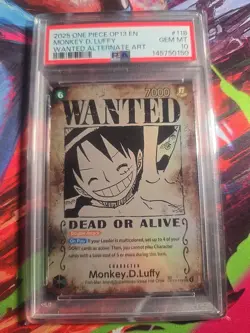 One Piece Monkey.D.Luffy Carrying On His Will OP13-118 WANTED POSTER SP PSA 10 - Image 1
