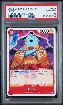 2022 One Piece Super Pre-Release Jinbe ST01-005 PSA 10 Gem Mint - Image 1