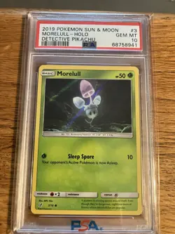 Pokemon TCG Morelull Common Holo Card 3/18 Detective Pikachu PSA 10 Gem Mint - Image 1