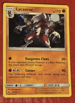 Lycanroc 75/147 RARE REVERSE HOLO Burning Shadows Pokemon TCG Card NM - Image 1