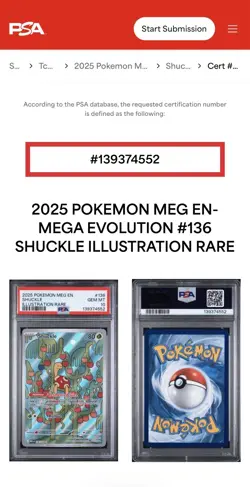 2025 POKEMON MEG EN-MEGA EVOLUTION ILLUSTRATION RARE #136 SHUCKLE PSA 10 - Image 5