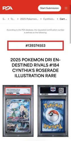2025 POKEMON DRI EN CYNTHIA’S ROSERADE ILLUSTRATION RARE #184 PSA 7 - Image 5