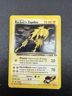 Rockets Zapdos Gym Challenge Holo Card 15/132 Pokemon TCG Vintage - Image 1