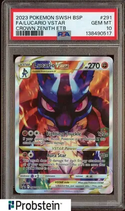 2023 Pokemon SWSH BSP Crown Zenith ETB #291 FA Lucario VStar PSA 10 - Image 1