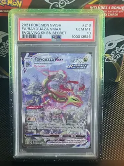 Pokemon Rayquaza VMAX Evolving Skies Secret Rare Full Alt Art #218 PSA 10 - Image 1