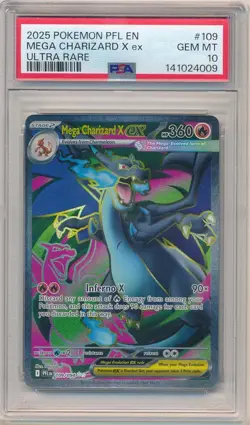 2025 POKEMON PFL EN-PHANTASMAL FLAMES ULTRA RARE #109 MEGA CHARIZARD X EX PSA 10 - Image 1