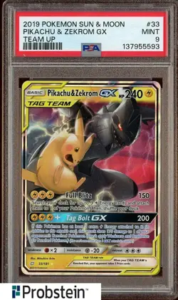2019 Pokemon Sun & Moon Team Up #33 Pikachu & Zekrom GX PSA 9 MINT - Image 1