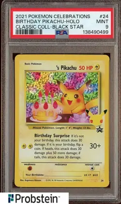 2021 Pokemon Celebrations Birthday Pikachu Holo Black Collection PSA 9 MINT - Image 1