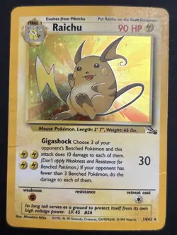 Raichu 14/62 Fossil Pokemon Card Holo Foil Rare HP - Image 1