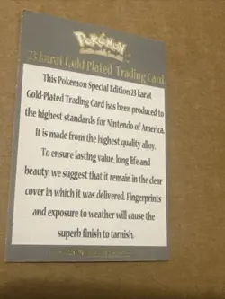 POKEMON PIKACHU CERTIFICATE OF AUTHENTICITY FOR BURGER KING 23K GOLD CARD - Image 2