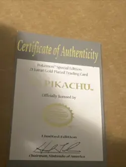 POKEMON PIKACHU CERTIFICATE OF AUTHENTICITY FOR BURGER KING 23K GOLD CARD - Image 3
