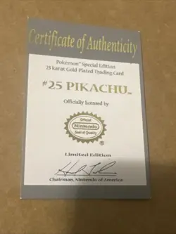 POKEMON PIKACHU CERTIFICATE OF AUTHENTICITY FOR BURGER KING 23K GOLD CARD - Image 4