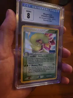 2005 Pokemon EX Unseen Forces Meganium Reverse Holo 9/115 CGC 8 STAMPED Card - Image 1