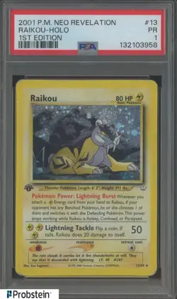2001 Pokemon Neo Revelation 1st Edition #13 Raikou Holo PSA 1 PR - Image 1