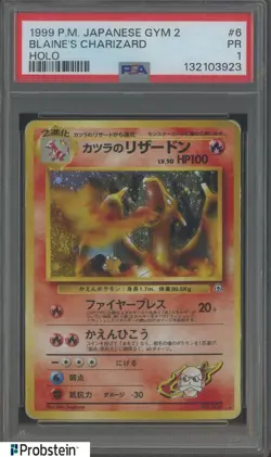 1999 Pokemon Gym 2 #6 Blaine's Charizard Holo PSA 1 PR - Image 1