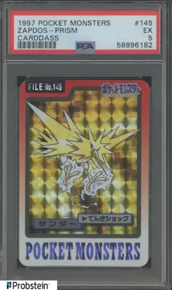1997 Pocket Monsters Carddass #145 Zapdos Prism PSA 5 EX - Image 1