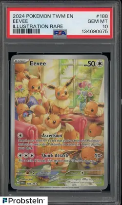 2024 Pokemon TWM En Illustration Rare #188 Eevee PSA 10 GEM MINT - Image 1