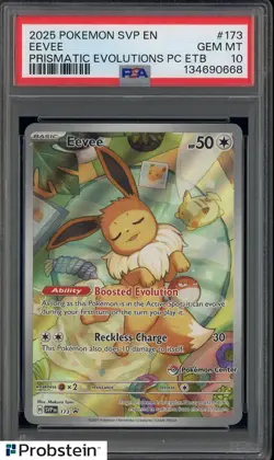 2025 Pokemon SVP En Prismatic Evolutions PC ETB #173 Eevee PSA 10 GEM MINT - Image 1