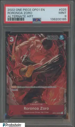2022 One Piece OP1 EN Alternate Art #025 Roronoa Zoro PSA 9 MINT - Image 1