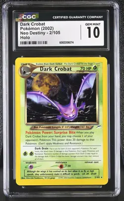 CGC 10 GEM MINT Dark Crobat 2002 Neo Destiny 2/105 Holo SWIRL Pokemon Card - Image 1