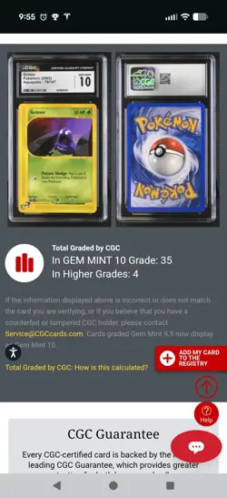 (POP 35) CGC 10 GEM MINT Grimer Pokemon 2003 Aquapolis 79/147 Card - Image 4